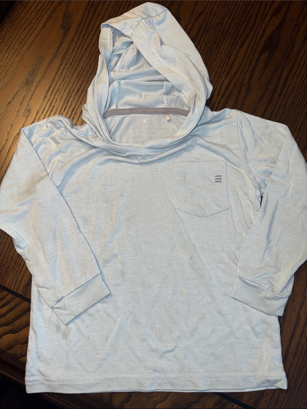 Free Fly Apparel Light Blue Kids Bamboo Hoodie Top 4T